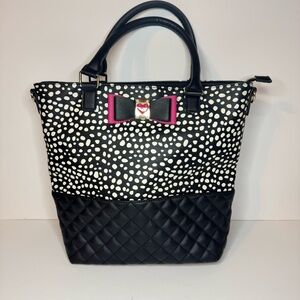 Betsey Johnson Pink & Black Polka Dot Bow Tie Tote Bag